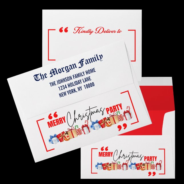 Enveloppe Joyeuse fête de Noël, Bleu Rouge Blanc Noël (Créateur téléchargé)
