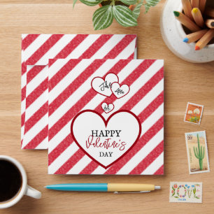 Enveloppe Joyeuse Saint-Valentin Cœurs Rouges Rayures de Cra