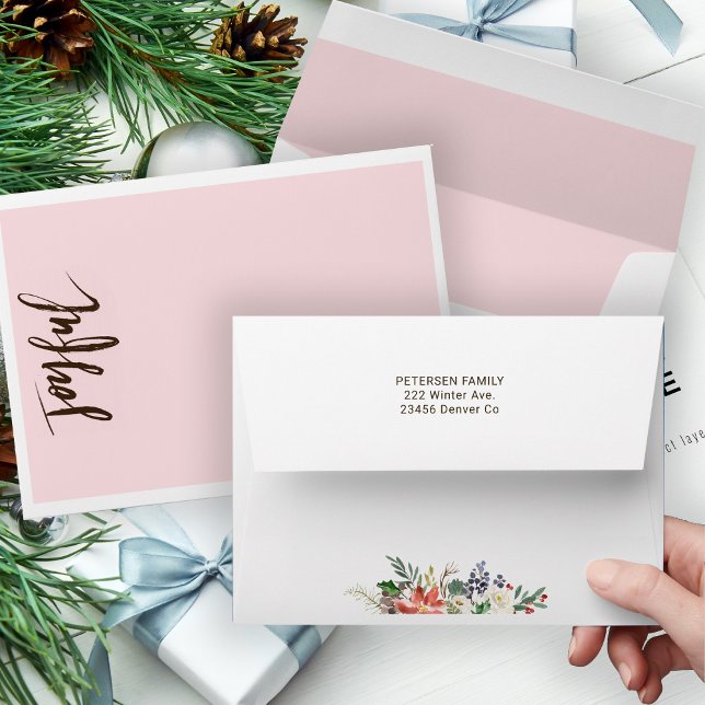 Enveloppe Joyeuse Typographie tendance Blush Pink Noël (Créateur téléchargé)
