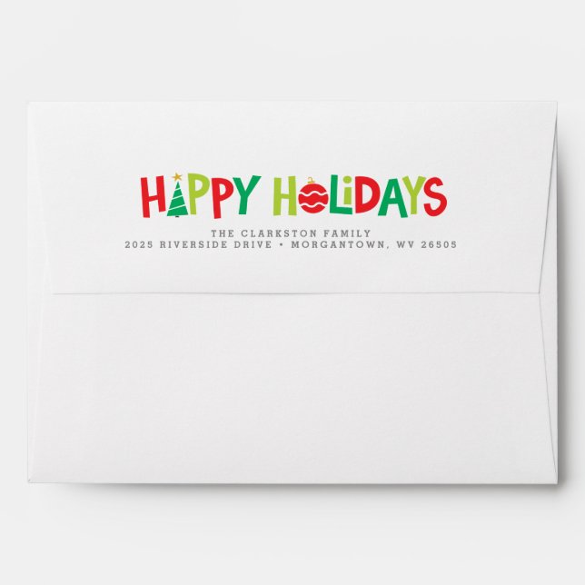 Enveloppe Joyeuses fêtes coloré illustrée Noël (Dos (Haut rabat))