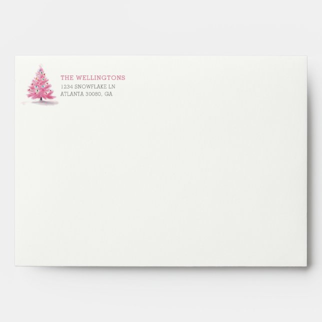 Enveloppe Joyeuses fêtes Pink Christmas Tree Adresse personn (Devant)