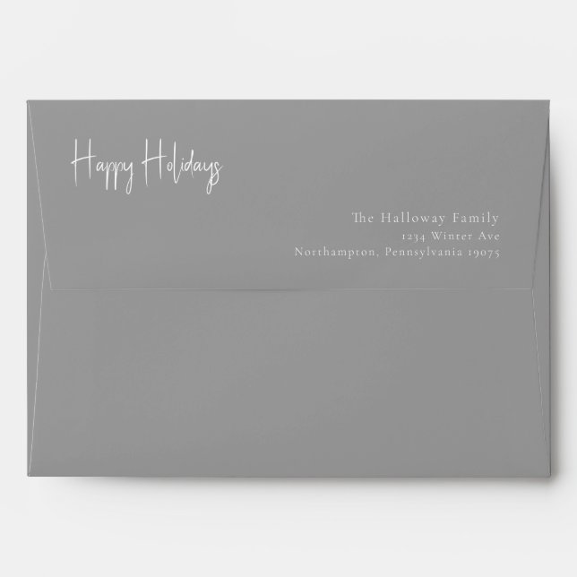 Enveloppe Joyeuses vacances modernes | Invitation Argent (Dos (Haut rabat))
