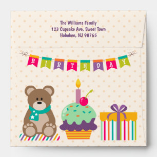 Enveloppe Joyeux 1er anniversaire Cute Teddy Bear Cupcake Bu