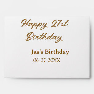 Enveloppe Joyeux 21e anniversaire brun pastel jaune nom date