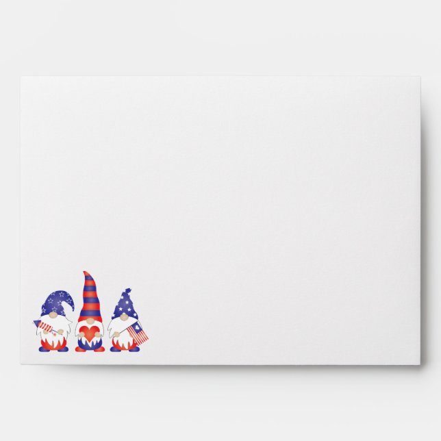 Enveloppe Joyeux 4 juillet Gnomes Rouge Blanc Bleu (Devant)