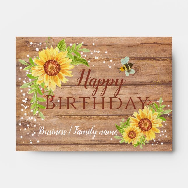 Enveloppe Joyeux Anniversaire Rustique Tournesol Cadeau en a (Devant)