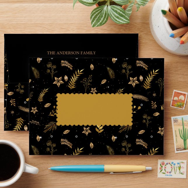 Enveloppe Joyeux Arc d'or de Noël Élégant, Noir moderne (Desk)