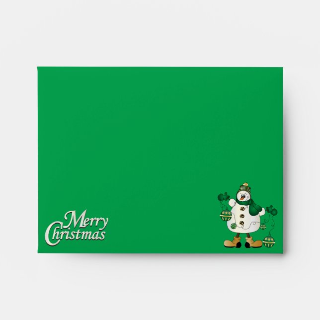 Enveloppe Joyeux bonhomme de neige vert de Noël (Devant)