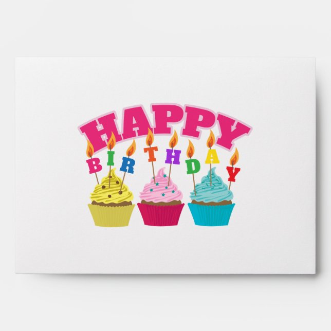 Enveloppe Joyeux Cupcakes aux bougies d'anniversaire - Idée  (Devant)