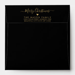 Enveloppe Joyeux Noël Black Gold Famille Adresse de retour