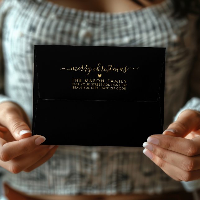 Enveloppe Joyeux Noël Black Gold Famille Adresse de retour (Créateur téléchargé)