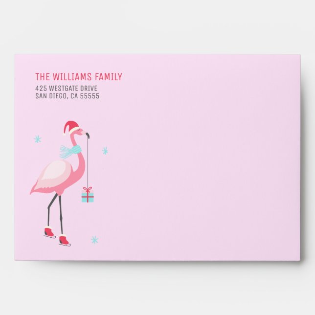 Enveloppe Joyeux Noël de vacances | Flamant rose du Père Noë (Devant)