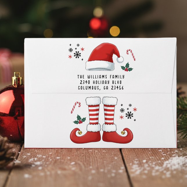 Enveloppe Joyeux Noël Elf Bottes Père Noël Casquette Blanc (Merry Christmas Elf Boots Santa Claus Hat White Envelope
)