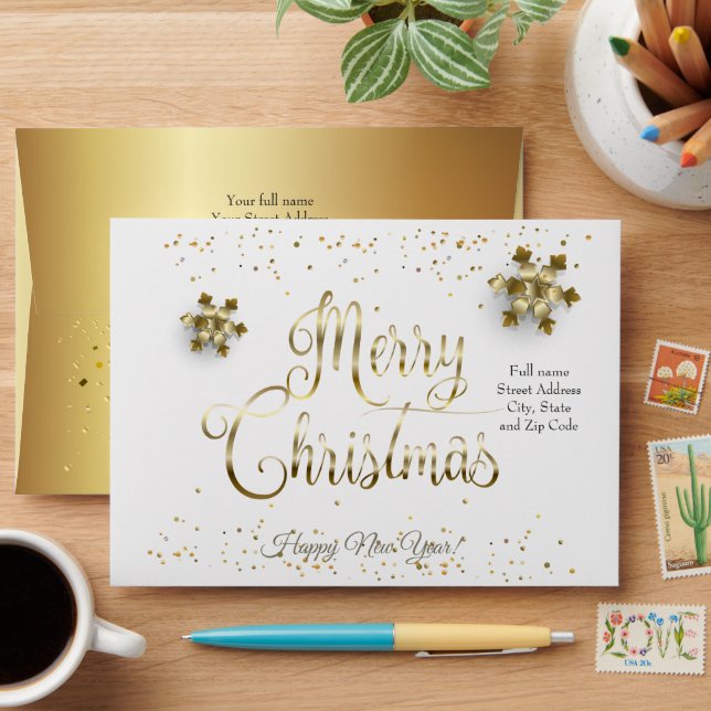 Enveloppe Joyeux Noël et Bonne Année ! Luxe Or (Desk)