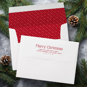 Enveloppe Joyeux Noël mignon rayures pointillées rouge blanc