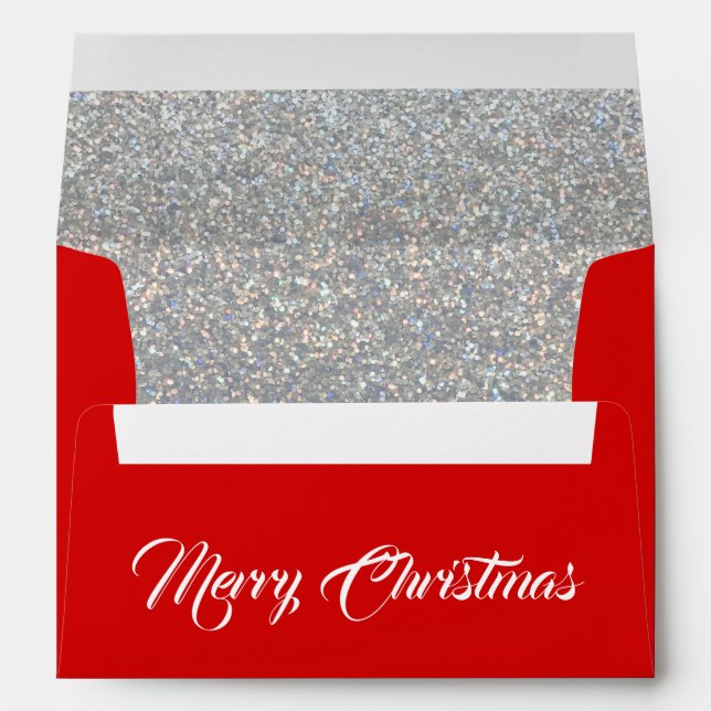 Enveloppe Joyeux Noël Parties scintillant en argent et rouge (Dos (Bas))