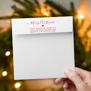 Enveloppe Joyeux Noël Rouge Blanc Famille Retour Adresse