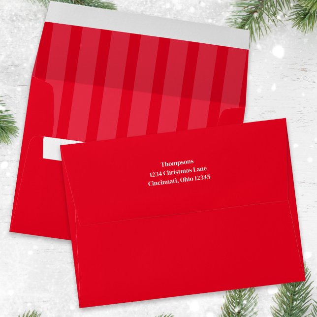 Enveloppe Joyeux Noël Rouge rayé blanc (Whimsical red stripes holiday envelope)