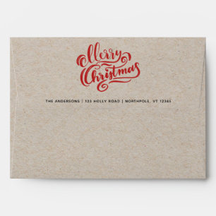 Enveloppe Joyeux Noël rouge Script Kraft 5x7 adressés
