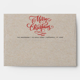 Enveloppe Joyeux Noël Rouge Script Retourner Adresse Kraft