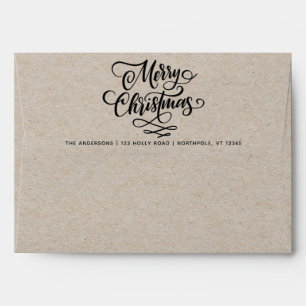 Enveloppe Joyeux Noël Script 5x7 Adresse de retour Kraft
