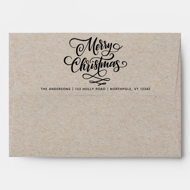 Enveloppe Joyeux Noël Script 5x7 Adresse de retour Kraft (Dos (Haut rabat))