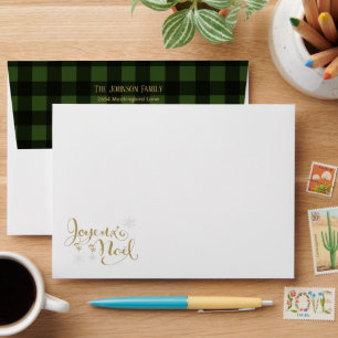 Enveloppe Joyeux Noel Vert Plaid Noir Fêtes de Noël