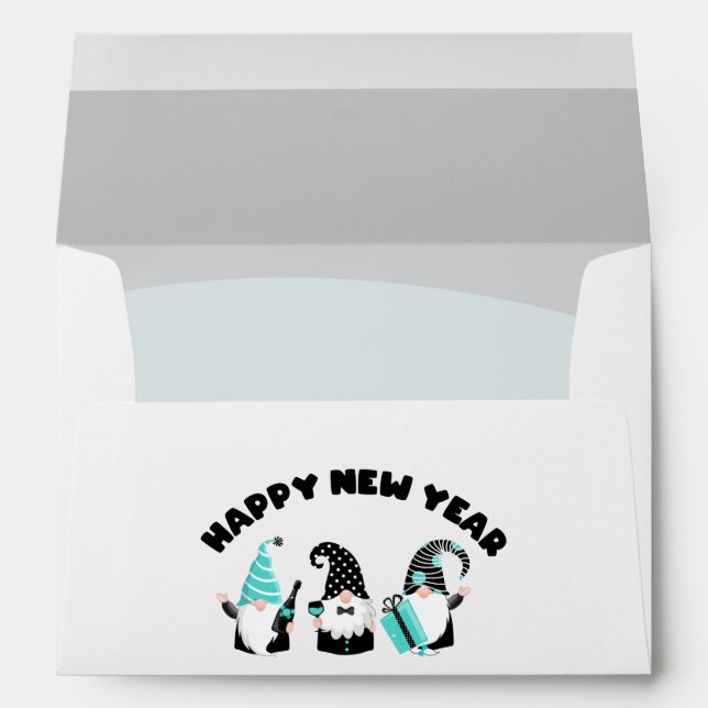 Enveloppe Joyeux Nouvel An turquoise et noir (Dos (Bas))