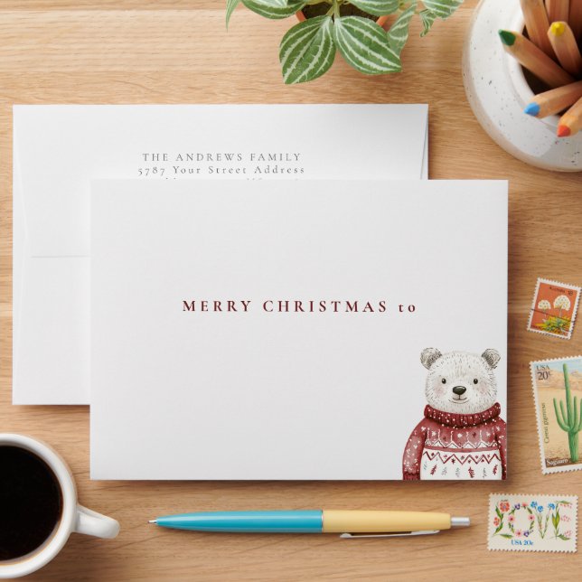 Enveloppe Joyeux Ours de Noël dans un pull (Desk)