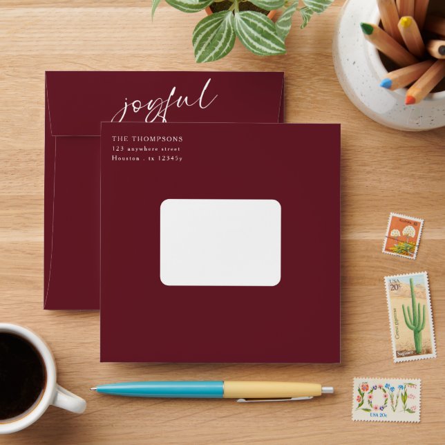 Enveloppe Joyeux Script Nom de retour Adresse Bourgogne (Desk)