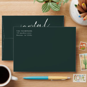 Enveloppe Joyeux White Script Dark Green Nom de retour Adres