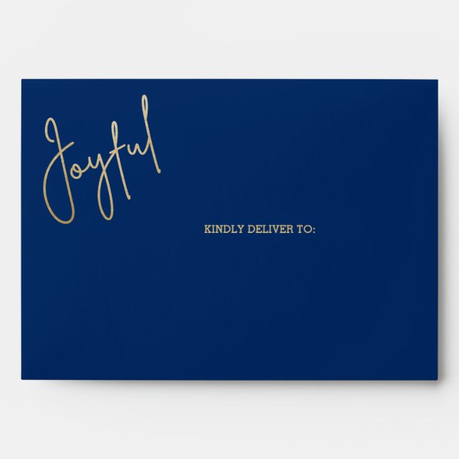 Enveloppe JOYFUL Gold Script on Blue Christmas (Devant)