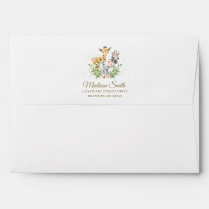 Enveloppe Jungle Animaux rose Baby shower Floral Anniversair
