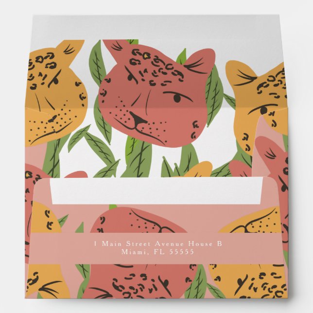 Enveloppe Jungle Chat Cheetah Fête des mariées tirée main (Dos (Bas))