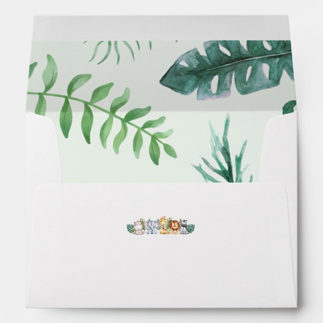 Enveloppe Jungle Safari Animaux et Baby shower de verdure (Dos (Bas))