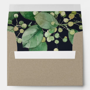 ENVELOPPE KRAFT BLACK BERRY LEAFY FOLIAGE ADRESSE VERTE