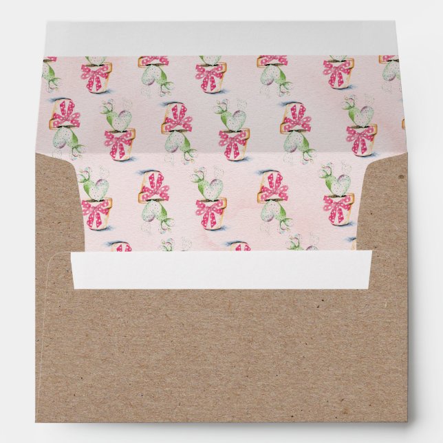 Enveloppe Kraft Cactus en aquarelle du coeur (Dos (Bas))