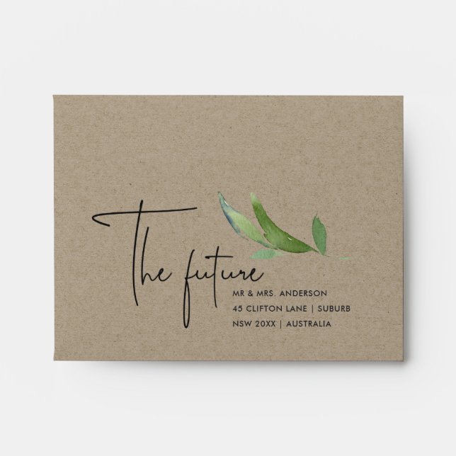 ENVELOPPE KRAFT FAUNA L'AVENIR M. MRS RSVP RETOUR ADRESSE (Devant)