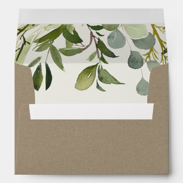 ENVELOPPE KRAFT LEAFY GREEN GOLD FOLIAGE ADRESSE DE COULEUR  (Dos (Bas))