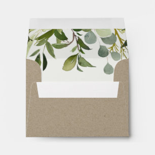 ENVELOPPE KRAFT LEAFY GREEN GOLD FOLIAGE RSVP RETOUR ADRESSE