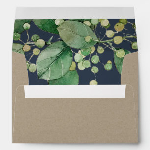 ENVELOPPE KRAFT NAVY BERRY LEAFY FOLIAGE ADRESSE VERTE