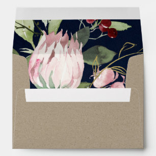 ENVELOPPE KRAFT NAVY BLUSH BURGUNDY PROTEA ADRESSE FLORALE