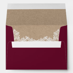 Enveloppe Kraft Rustic Mariage Lace Burgundy