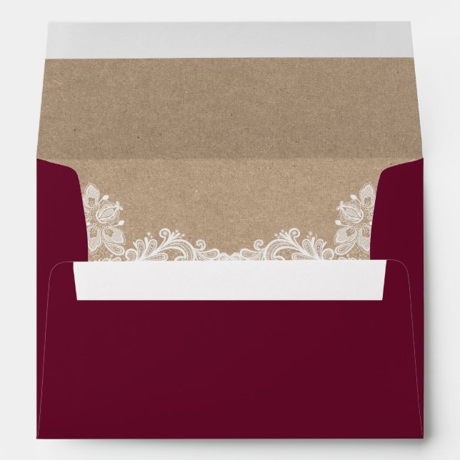 Enveloppe Kraft Rustic Mariage Lace Burgundy (Dos (Bas))