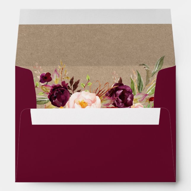 Enveloppe Kraft Rustique Bourgogne Florale Invitation (Dos (Bas))