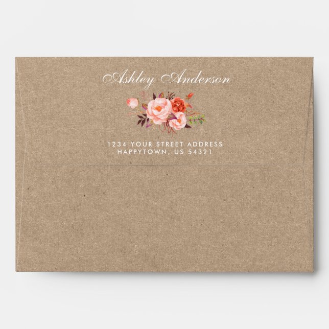 Enveloppe Kraft Style Coral Aquarelle Mariage Floral (Dos (Haut rabat))