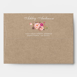Enveloppe Kraft Style Mariage d'aquarelle rose