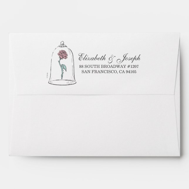 Enveloppe La beauté et la bête | Mariage Rose enchanté (Dos (Haut rabat))