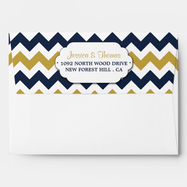 Enveloppe La collection Mariage moderne Chevron - Marine & G (Dos (Haut rabat))