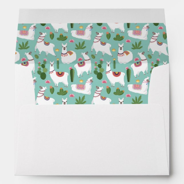Enveloppe Lamas mignons sur le motif turquoise (Dos (Bas))